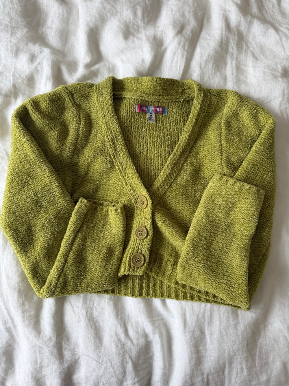 Urban Outfitters Chartreuse V-Neck Cropped Cardigan